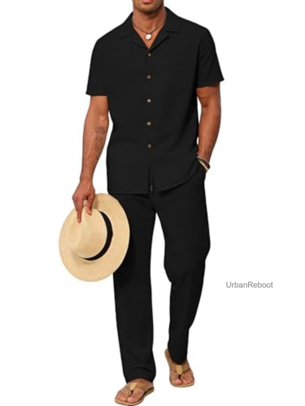 2 Piece Outfit Summer Beach Button Down Shirt Casual Loose Pant Sets